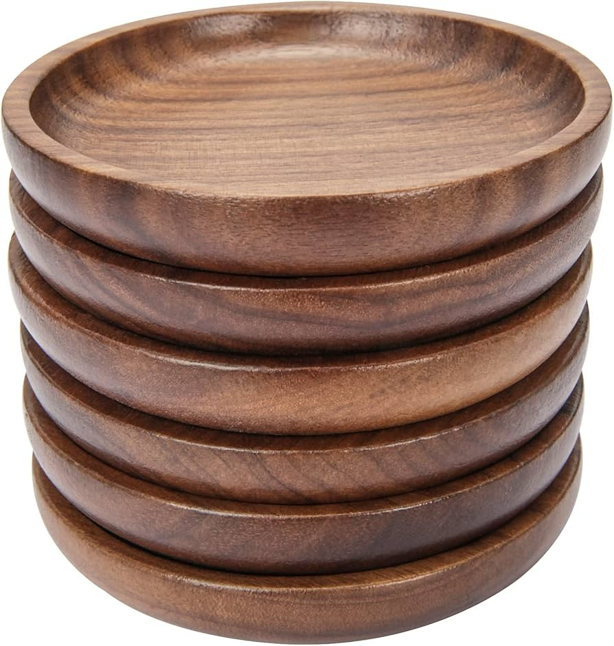 Wood Coasters for Drinks, MAPRIAL 4 Inch 6 Pack Wooden Coasters Set 100% Natural Walnut with Anti... | Amazon (US)