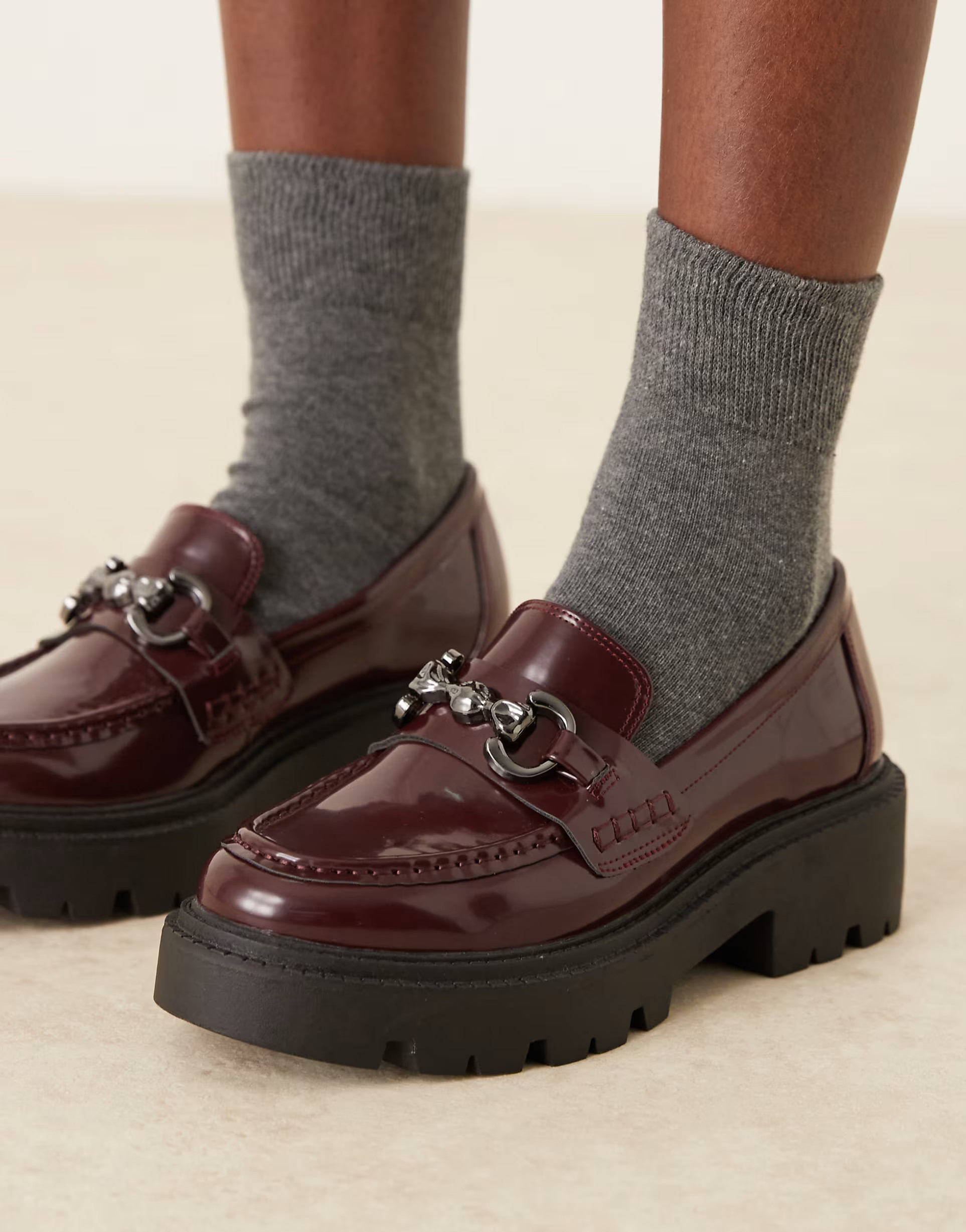 ASOS DESIGN Milan chunky chain detail loafers in burgundy | ASOS (Global)