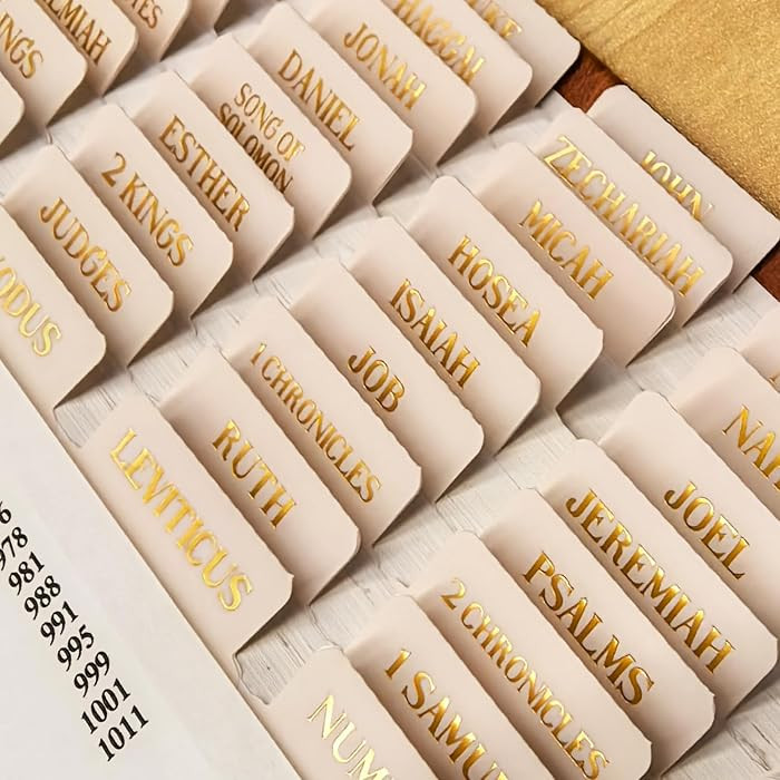 Laminated Bible Tabs for Women Men, Creamy, Gold Foil Embossed Lettering | Amazon (US)