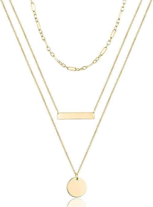 Turandoss Dainty Layered Choker Necklace, Handmade 14K Gold Plated Y Pendant Necklace Multilayer ... | Amazon (US)