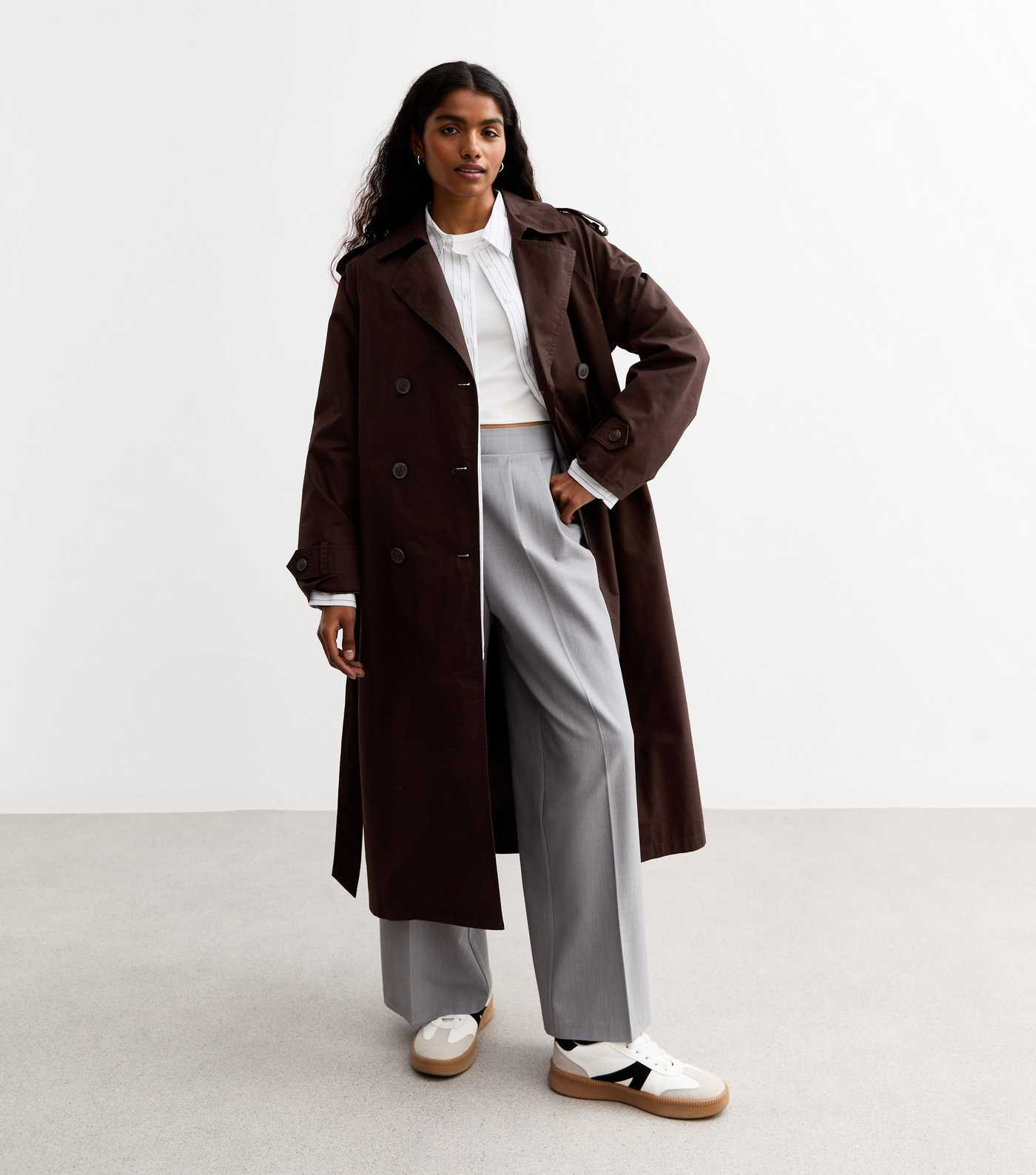 Petite Brown Double Breasted Cotton Trench Coat | New Look | New Look (UK)