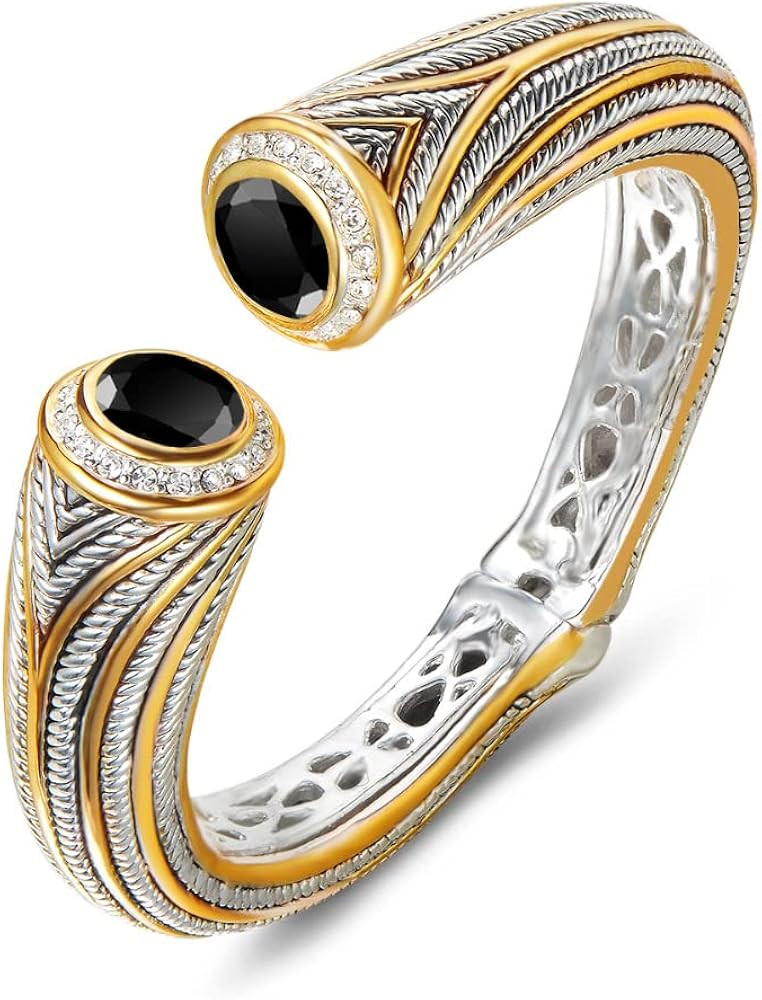UNY JEWEL Jewelry Multi Strand Twisted Wire Cable Inlay 12mm CZ Vintage Antique Two Tone Elegant ... | Amazon (US)
