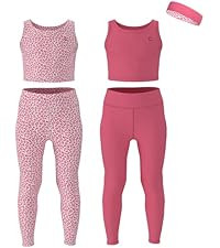 Girls Athletic Leggings Yoga Pants w/Sleeveless Crop Tank Tops for Kids Workout Cheer Dance Run S... | Amazon (US)