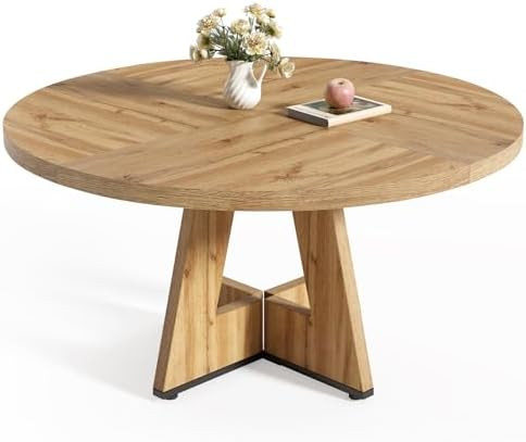 LITTLE TREE Round Dining Table for 4-6 People, 47 Inches Dining Room Table with Wooden Pedestal B... | Amazon (US)