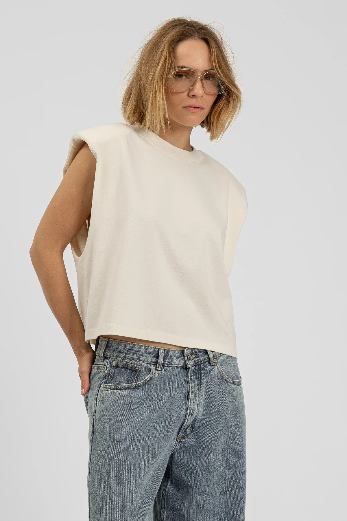 bp ICONIC 014 Shoulder Tee Buttercream | black palms