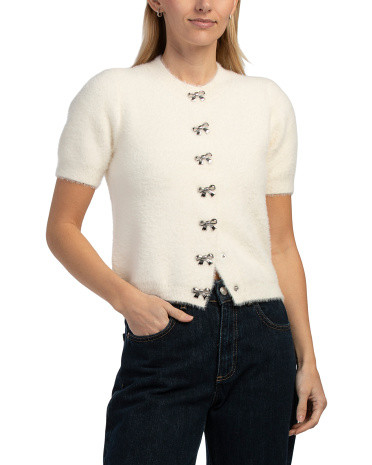 Bow Snap Button Front Super Soft Sweater | TJ Maxx