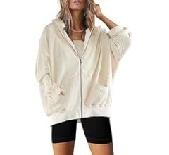 SAUKOLE Womens Fashion Zip Up Hoodies Oversized Waffle Knit Jacket Shirts Long Sleeve Solid Shack... | Amazon (US)