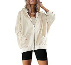 SAUKOLE Womens Fashion Zip Up Hoodies Oversized Waffle Knit Jacket Shirts Long Sleeve Solid Shack... | Amazon (US)