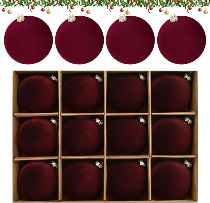 MALOKI Velvet Christmas Ornaments Balls Set 12 Pcs Flocked Shatterproof Plastic Xmas Baubles Chri... | Amazon (US)