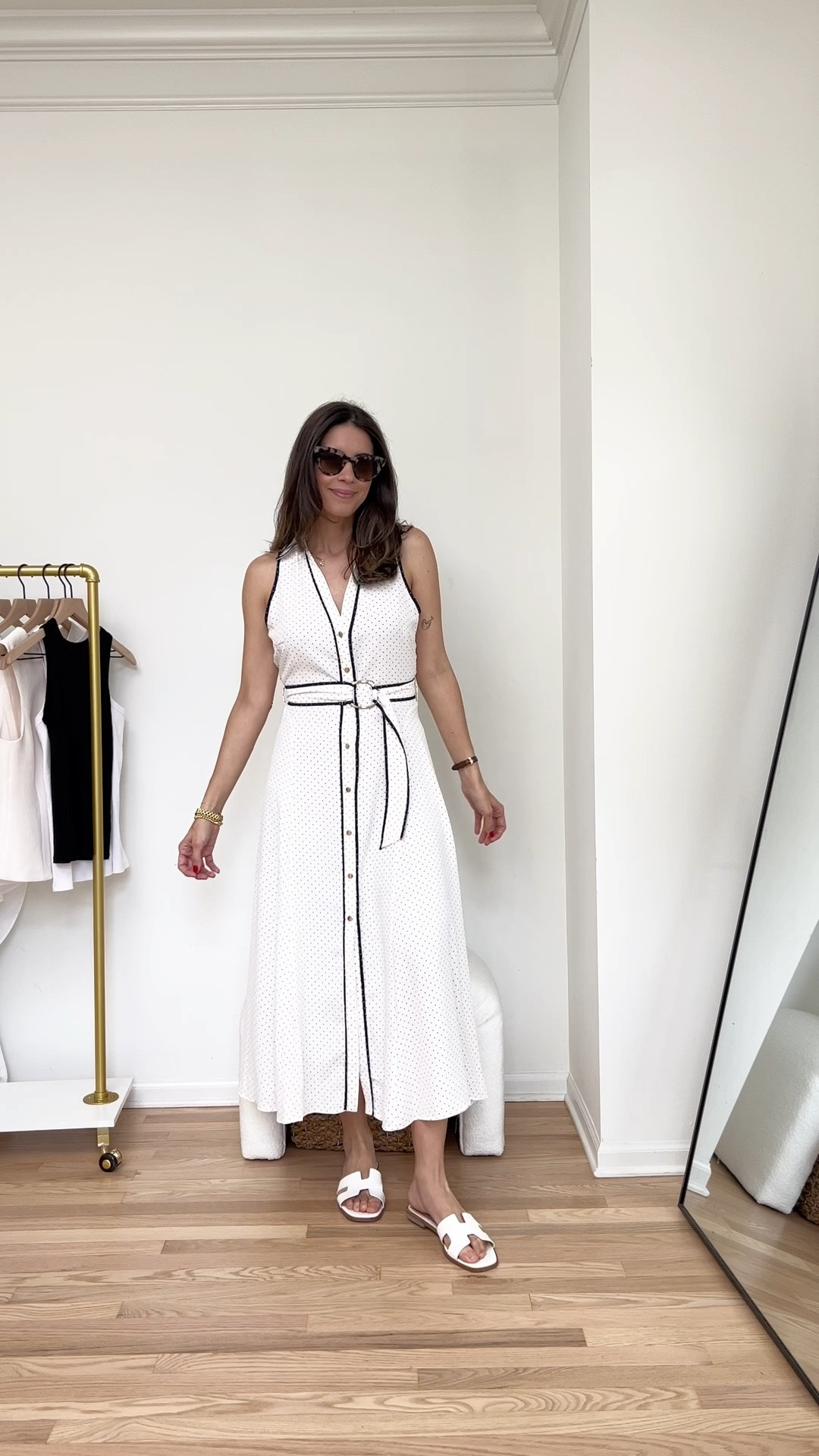 Another polka dot fave from Zara! 🖤 This sleeveless lapel-collar dress is super chic and flattering—perfect for summer! It has a functional front button closure, V-neckline, and works with a regular bra (always a win!). Just a heads up: it’s not lined, but I wore Spanx underneath and it was totally fine. I’m in a size Medium! #ZaraFinds #PolkaDotDress #ChicSummerStyle #LTKStyle #MomStyle #FlatteringDresses

#LTKSummerEdit #LTKStyleTip #LTKSeasonal