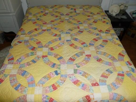 Beautiful Antique Double Wedding Ring Quilt 1930s 1940s  Feedsack Prints Vintage | Etsy (US)