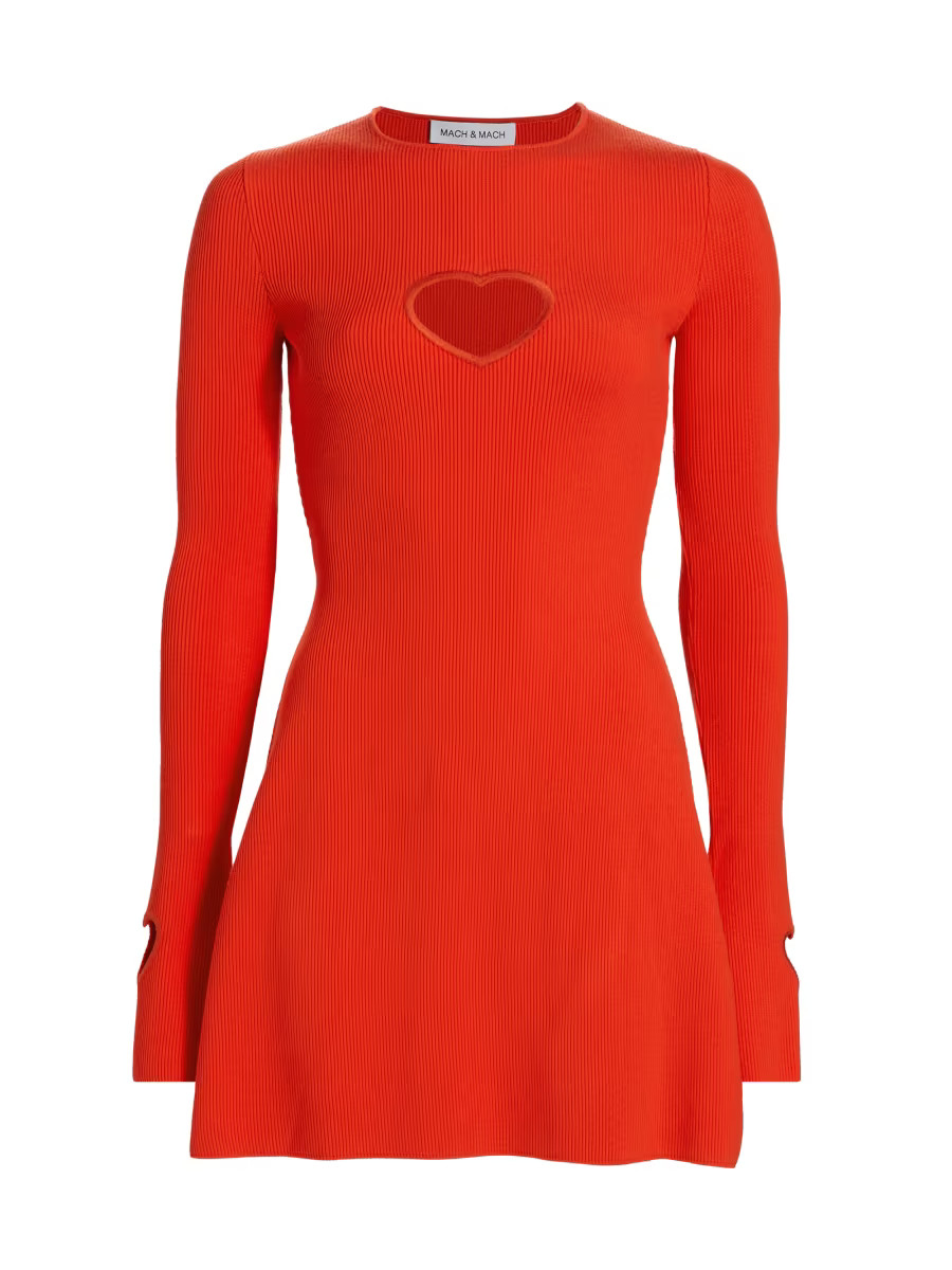 MACH & MACH Aimee Heart Cut-Out Rib-Knit Minidress | Saks Fifth Avenue