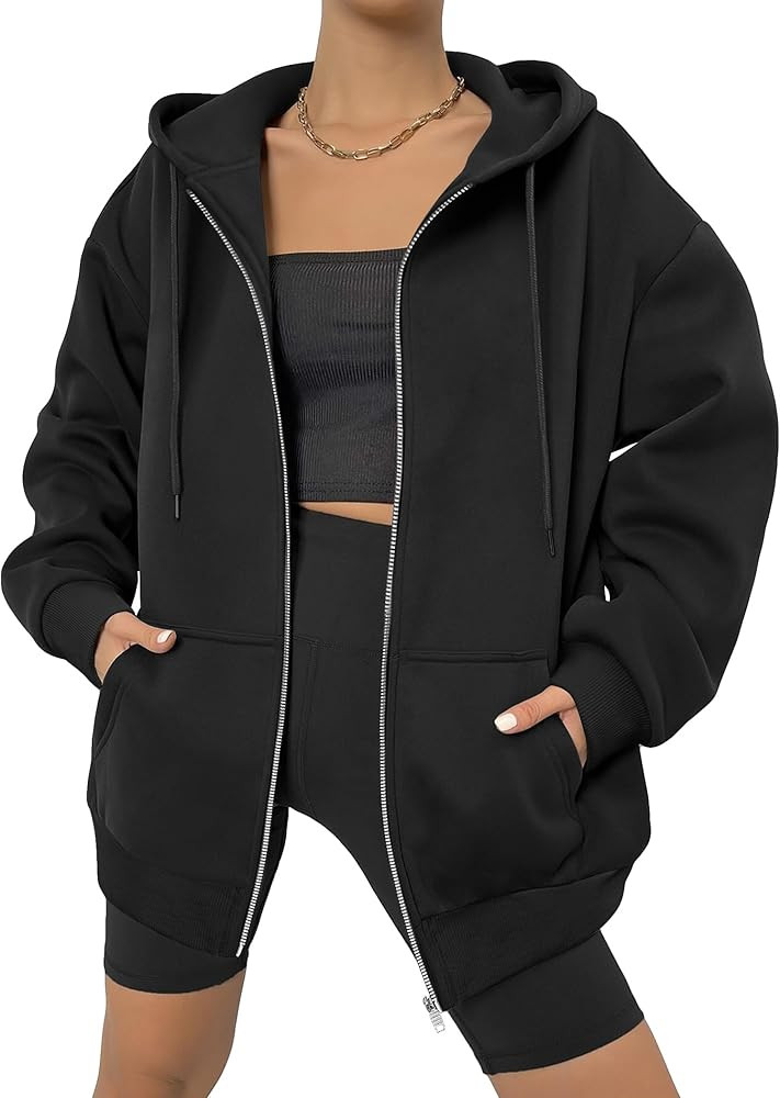 Zeagoo Women's Oversized Hoodies Fleece Zipper Jacket Casual Drop Shoulder Sweatshirts Loose Draw... | Amazon (US)