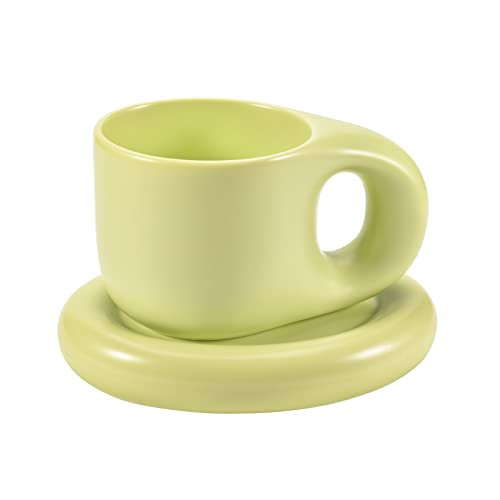 Koythin Ceramic Coffee Chubby Mug Saucer Set, Creative Cute Fat Handle Cup with Saucer for Office... | Amazon (US)