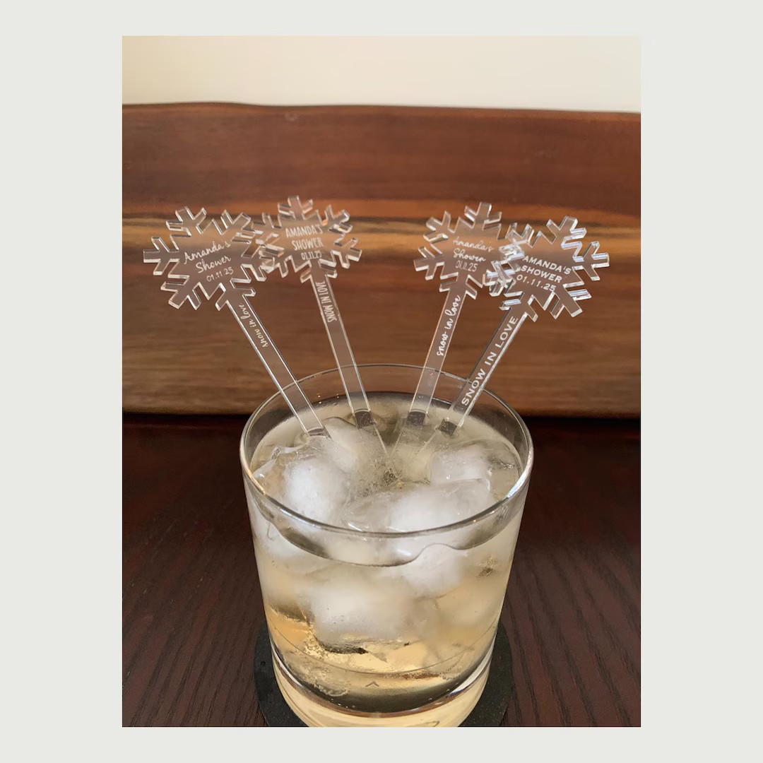wedding drink stirrer, custom cocktail stirrers wedding, snowflake acrylic swizzle stick, snow in... | Etsy (US)