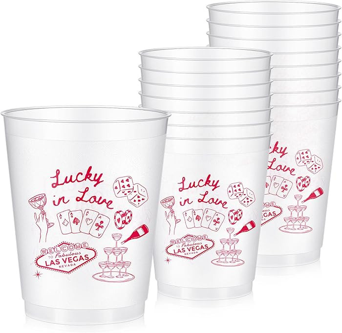 Baderke 16 Bachelorette Party Plastic Cups Lucky in Love Frosted Clear Cute Bach Party Drinkware ... | Amazon (US)