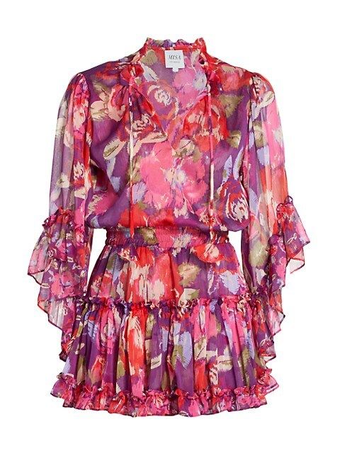 Ximena Ruffled Floral Mini Dress | Saks Fifth Avenue