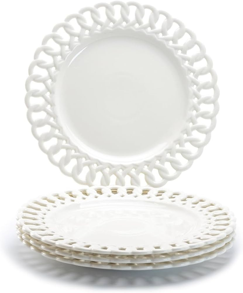 Grace Teaware Set of Four 10.25"" White Heirloom Fine Porcelain Dinner Plates | Amazon (US)