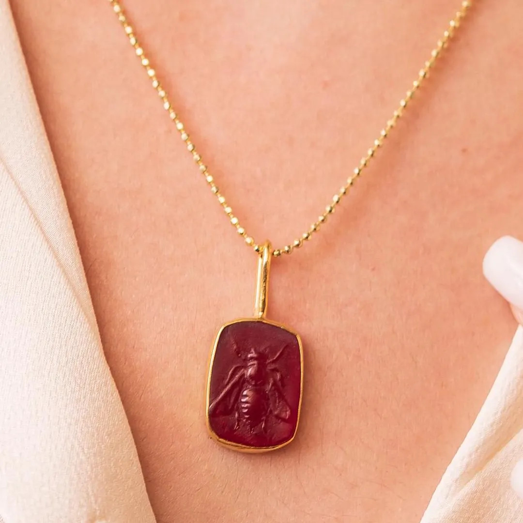 Enamel Honey Bee Intaglio Pendant: 24K Gold Vermeil, Sterling Silver - Etsy | Etsy (US)
