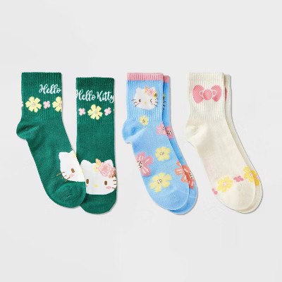 Girls' Hello Kitty 3pk Mid Crew Socks | Target
