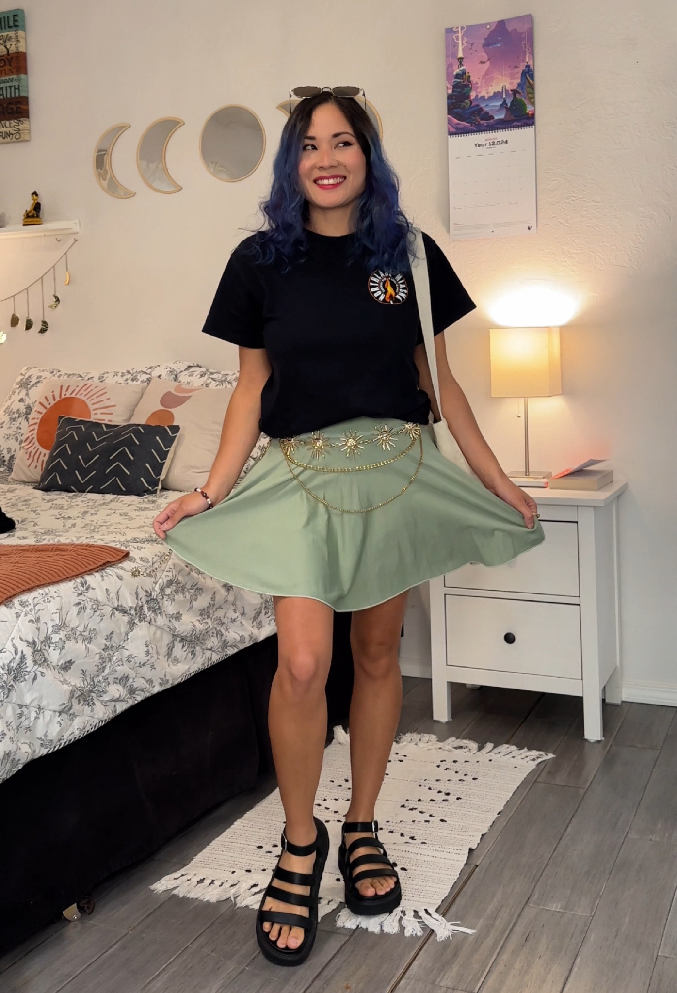 Favorite skirt ever 😍 it comes in pair of 2 (I got black and mint) paired with a celestial waist chain and chunky strap sandals to have an edgy look ✨🖤

#LTKSeasonal #LTKFallSale #LTKFindsUnder50