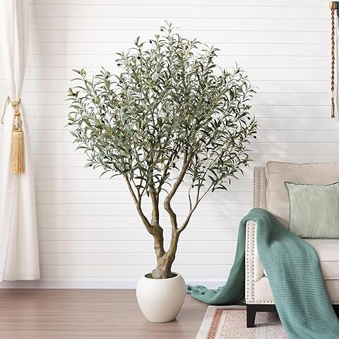 7.5 FT Large Luxury Artificial Olive Tree, Tall Faux Olive Tree with White Pot, Extra Lush Stereo... | Amazon (US)