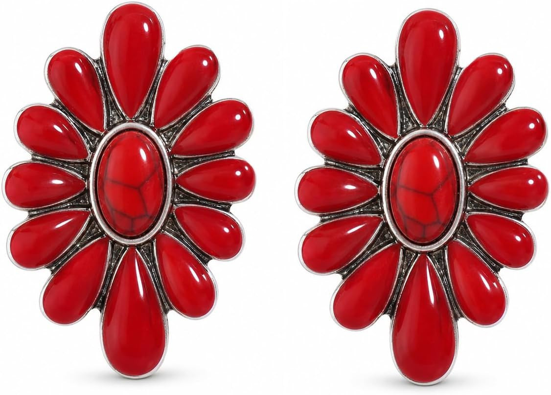 Western Floral Earrings for Women, Boho Cowgirl Statement Stud Earrings, Oval Flower Earrings, Alloy Fashion Jewelry Accessories, Country Rodeo Earrings | Amazon (US)