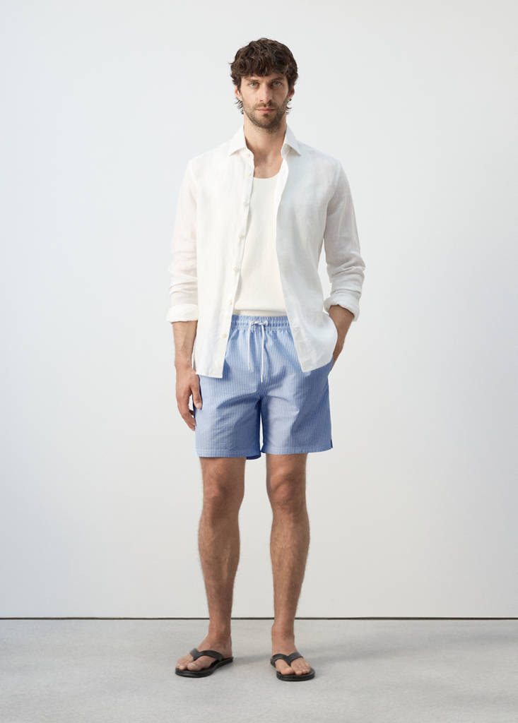 Seersucker swimming trunks sky blue - Man - M - MANGO MAN | Mango (US/MX/AU)