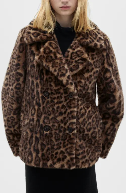MANGO Leopard Faux Fur Coat in Medium Brown at Nordstrom, Size Large | Nordstrom
