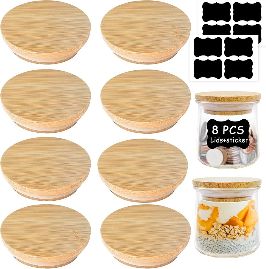 Oui Yogurt Jar Lids - 8 Pack Oui Lids-Natural Bamboo Wood with Silicone Sealing Rings and Oui Yog... | Amazon (US)