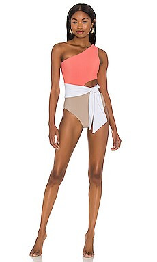 BEACH RIOT Carlie One Piece in Coral Colorblocked from Revolve.com | Revolve Clothing (Global)