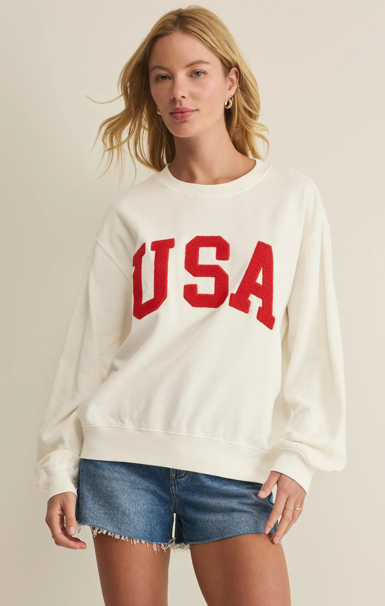 USA Boyfriend Sweatshirt Sea Salt / Medium | Z Supply