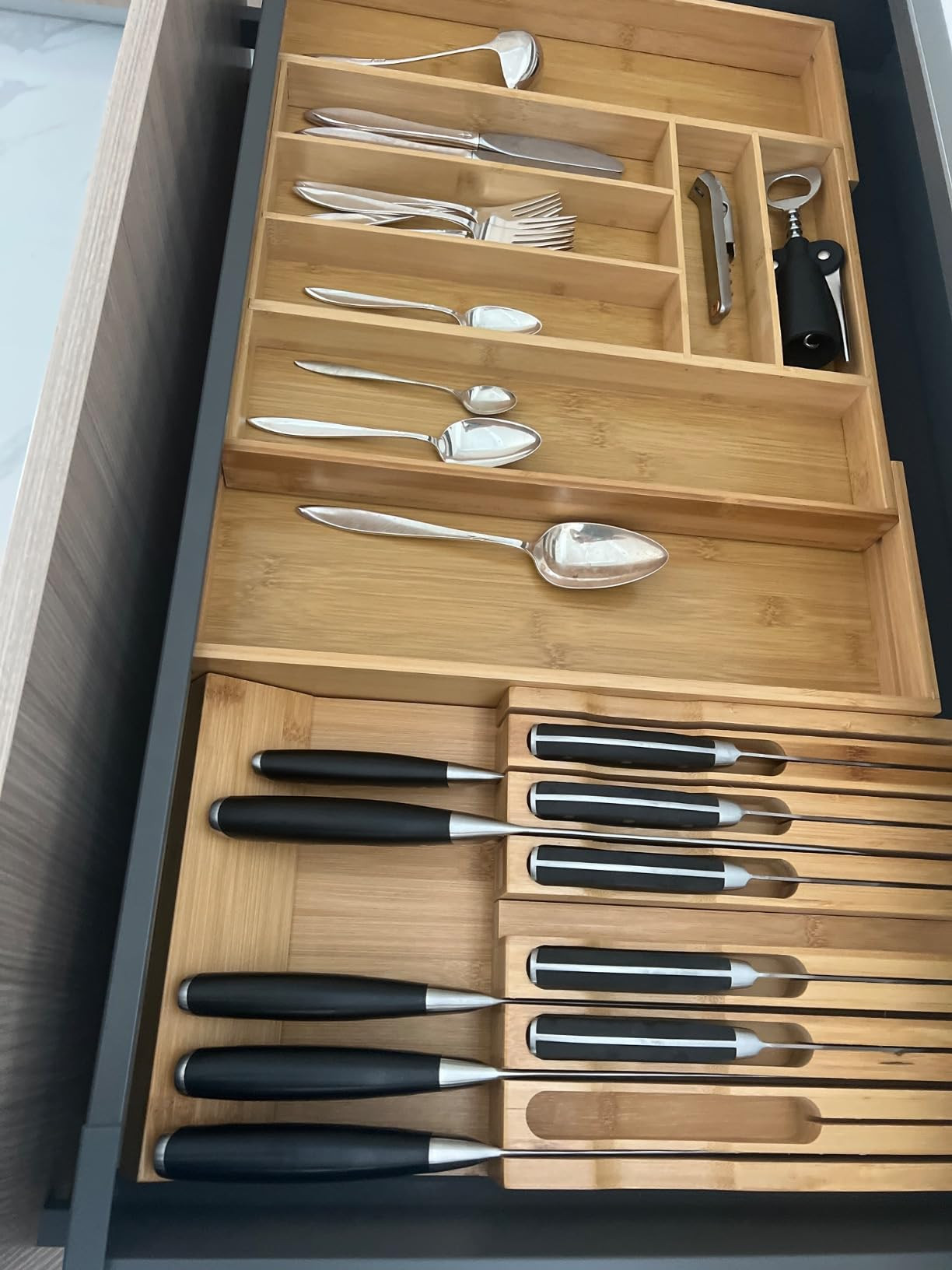 VaeFae In-Drawer Knife Block,Bamboo Knife Drawer Organizer Insert, Kitchen Knife Drawer Storage f... | Amazon (US)