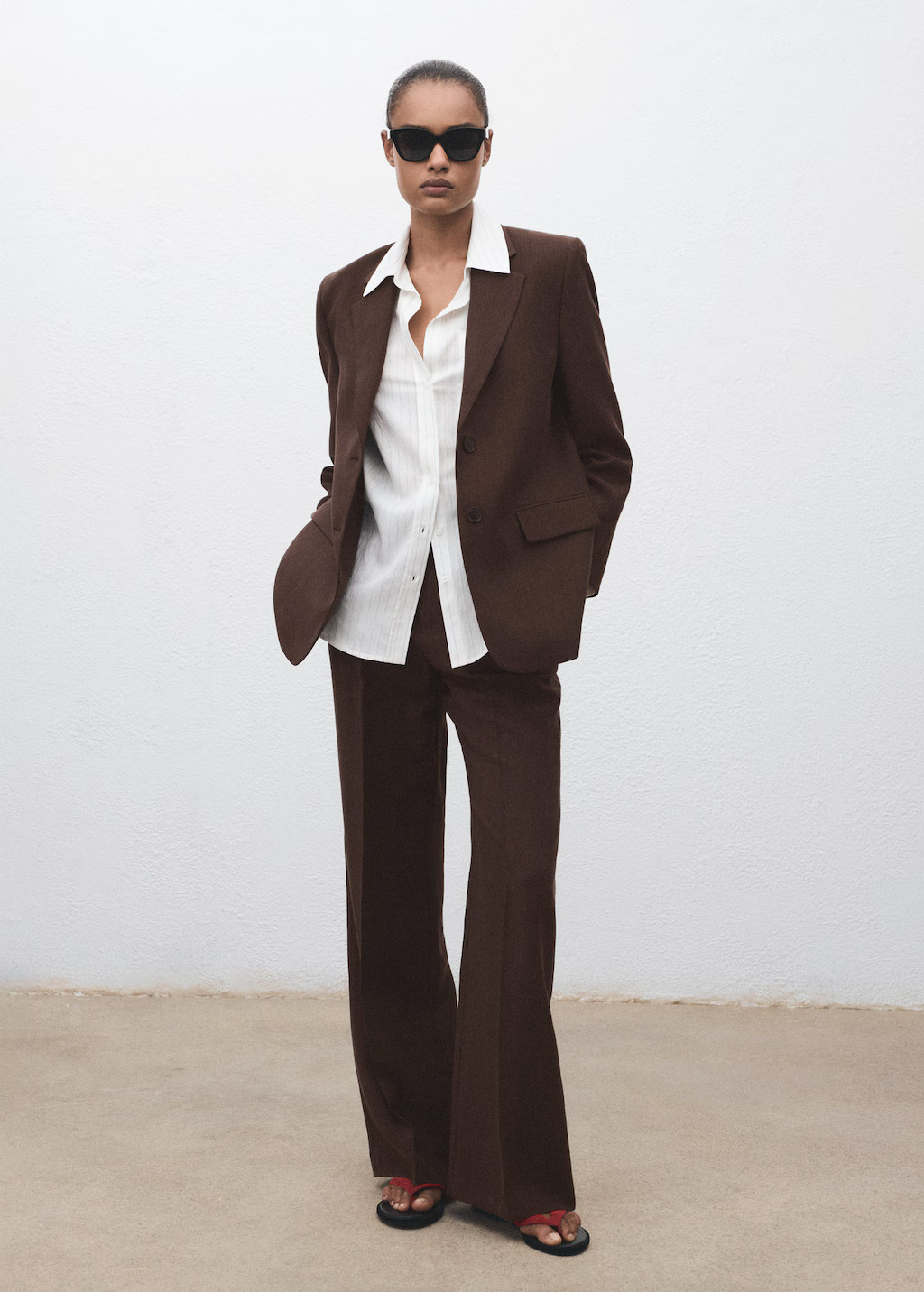 Lyocell suit blazer chocolate - Woman - M - MANGO | Mango (US/MX/AU)