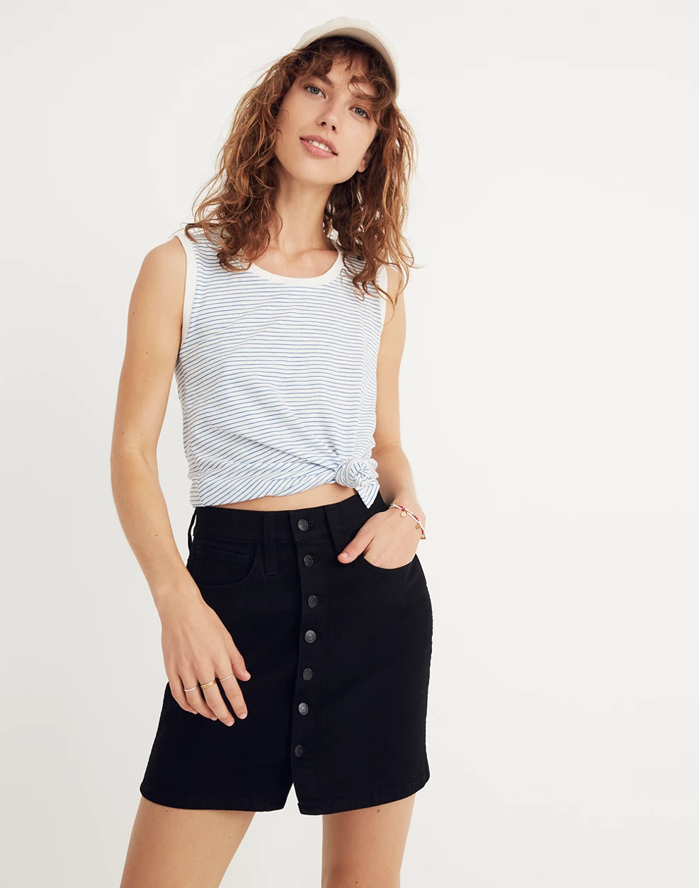 Stretch Denim Straight Mini Skirt in Black Frost: Button-Front Edition | Madewell