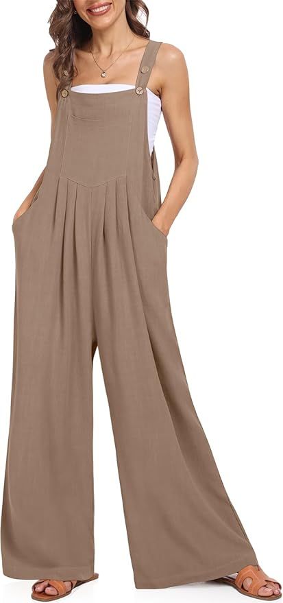 TARSE Overalls for Women Loose Fit Wide Leg Casual Jumpsuits Maternity Postpartum Rompers Linen J... | Amazon (US)