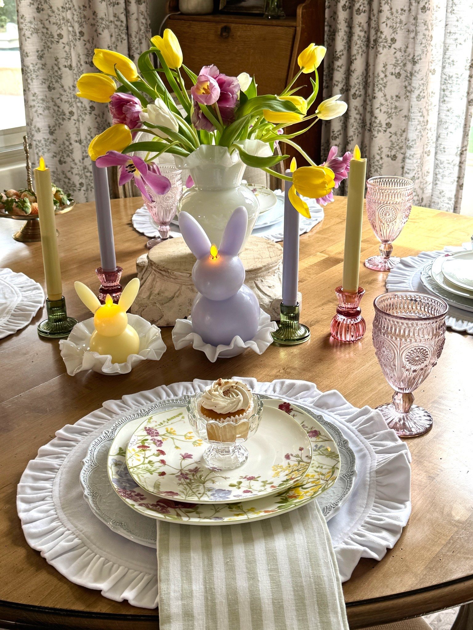 An easy Easter breakfast setup with darling Luminara bunny and pastel Flameless taper candles, and Ruffled Glass pieces from Terrain. 

Luminara discount code: JOYFULDECOR10 for 10% off your Luminara order

Terrain discount code: JENNIFER15 for 15% off your Terrain order 3/16-21

Velvet Ruffle placemats are from Arte Italica & Crown Linen 

Easter decor, Easter table, tablescape, pastel taper candles, bunny candle 

#LTKHome #LTKFindsUnder100 #LTKFindsUnder50