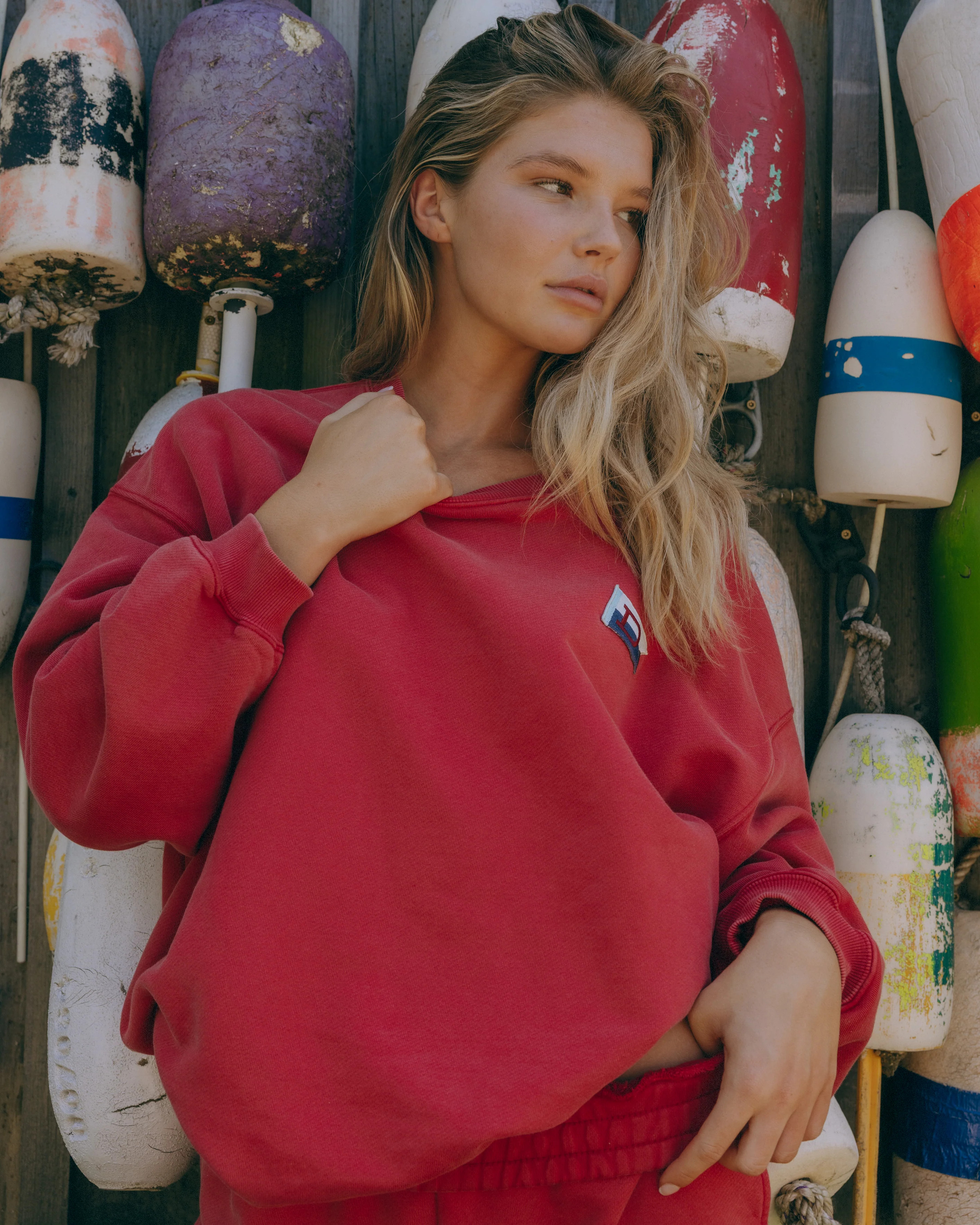 Heavyweight Oversized Out East Crew - Sunbleached Vintage Red | Daily Drills LLC