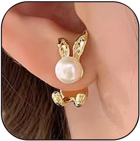 Easter Bunny Earrings for Women Cute Pearl Rabbit Ear Jacket Earrings for Women Party Jewelry | Amazon (US)