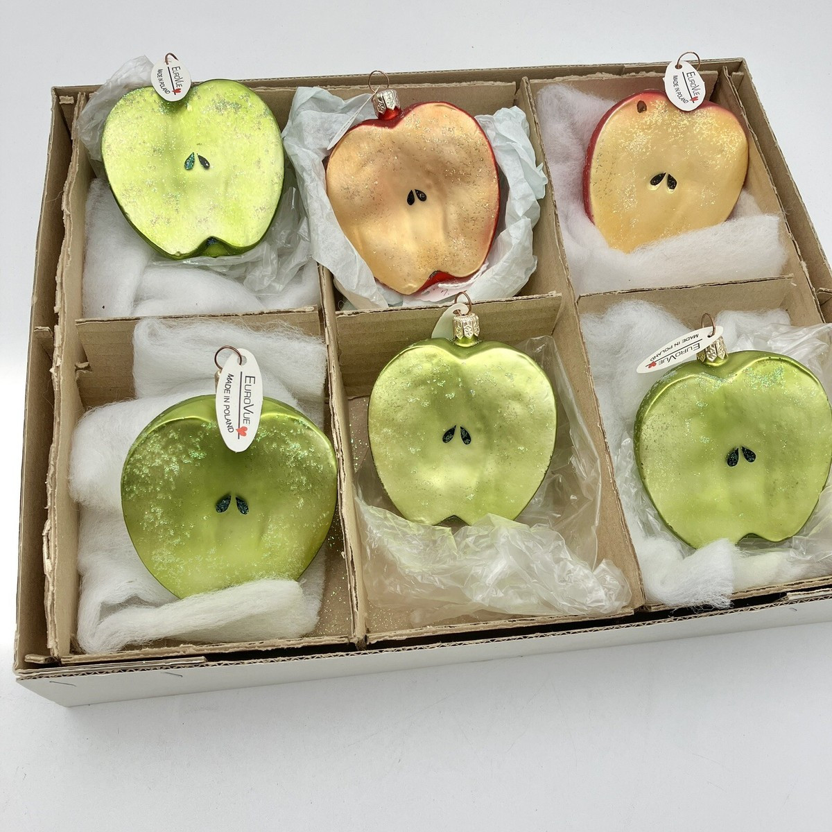 6 Vintage Polish Fruit Apples Hand Blown Glass Ornaments Sugared Glittered | eBay US