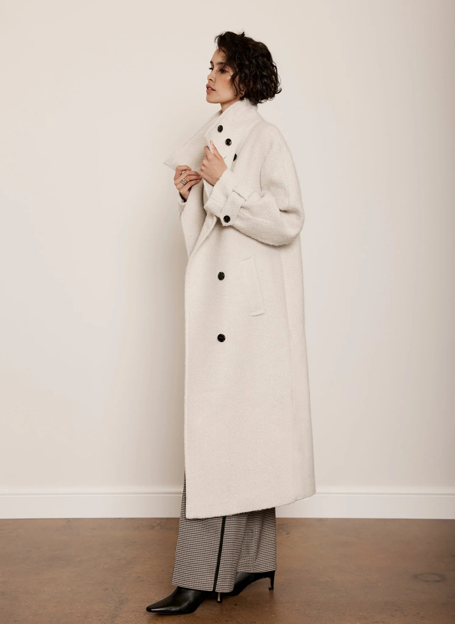 Cream Textured Funnel Coat | Mint Velvet
