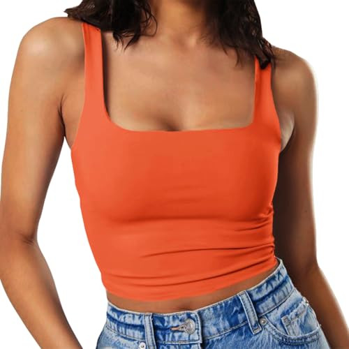 Artfish Women's Sleeveless Strappy Tank Square Neck Double Layer Workout Fitness Casual Basic Cro... | Amazon (US)