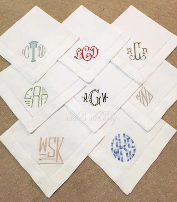 Monogrammed Hemstitched White Linen Dinner Napkins | Etsy (US)