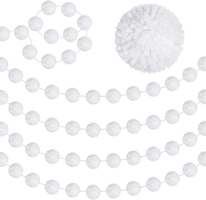 Tatuo 4 Pieces 79 Inch Pom Pom Garland Christmas Hanging Garland Felt Ball Garland 48 Balls 2.4 I... | Amazon (US)