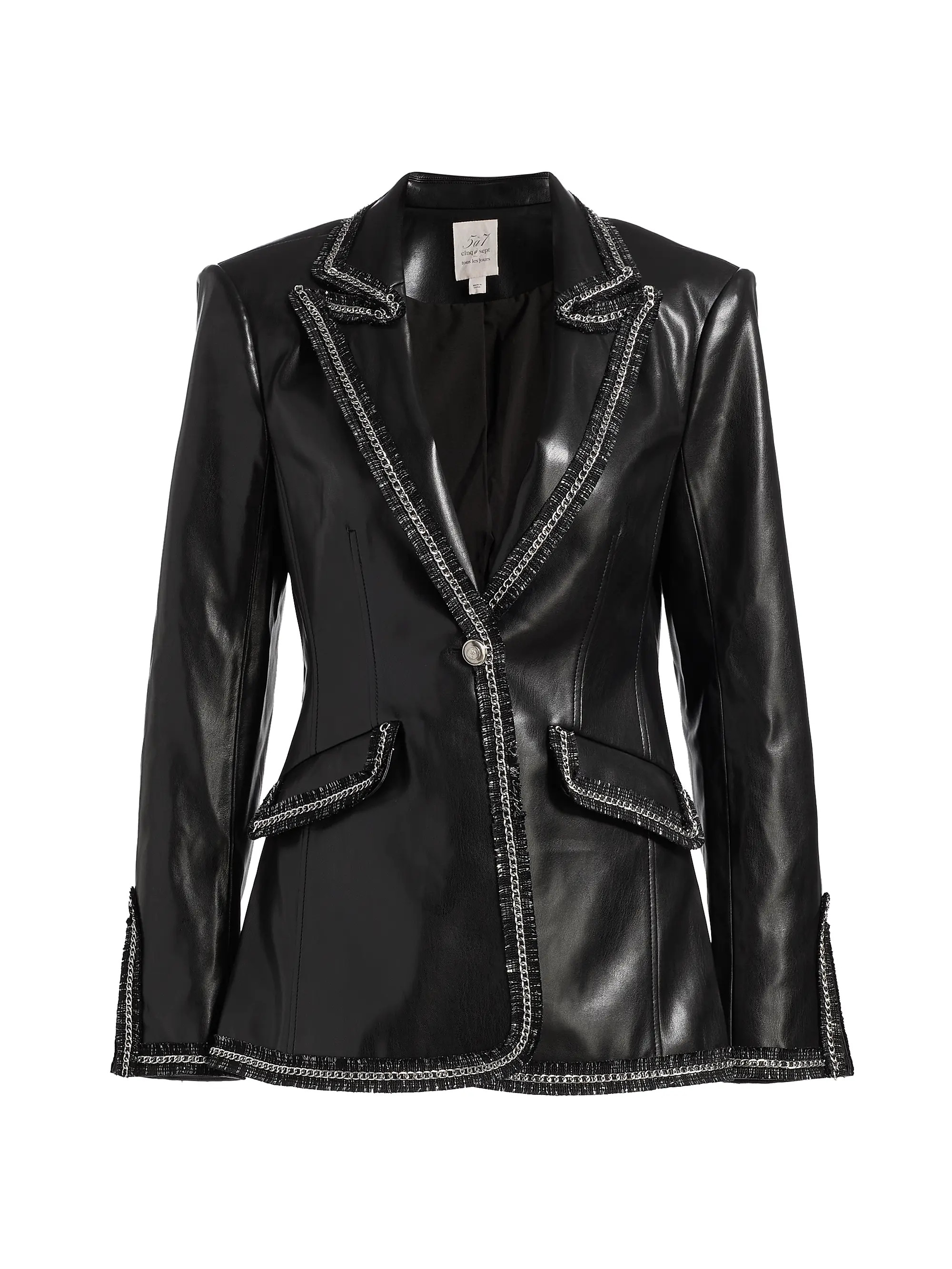 Danicka Chain-Trim Faux-Leather Blazer | Saks Fifth Avenue