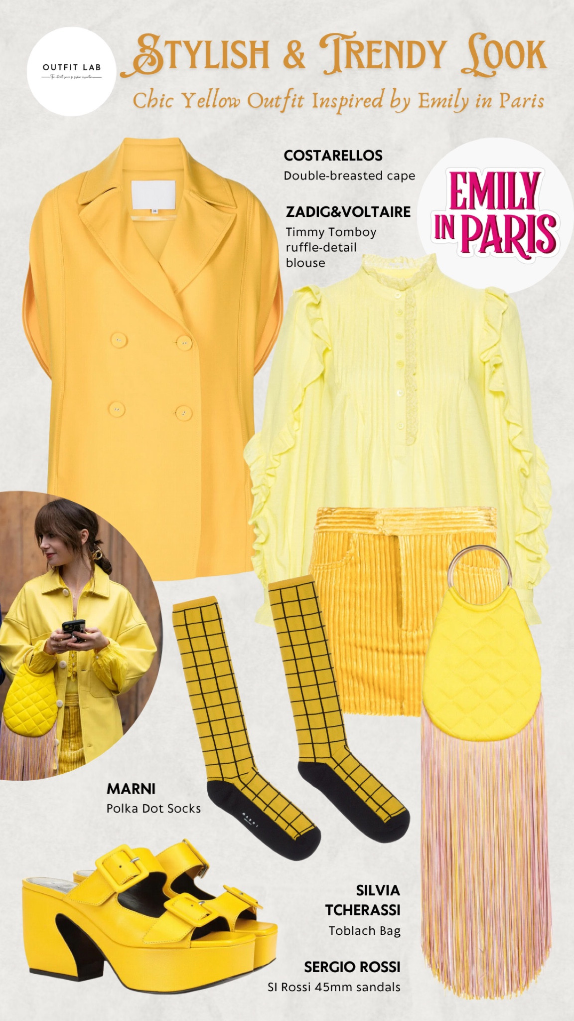 Chic Yellow Outfit Inspired by Emily in Paris – Stylish & Trendy Look – Shop Now!

Get the Emily in Paris Season 4 look with this chic yellow outfit! Featuring a stunning Costarellos cape paired with an Isabel Marant miniskirt for a trendy Parisian vibe. Complete the ensemble with a stylish Zadig&Voltaire blouse, Silvia Tcherassi bag, and Sergio Rossi sandals. Add a playful touch with Marni socks. Shop these pieces to channel Emily's iconic style and stand out this season!

#LTKStyleTip #LTKNYFW #LTKSeasonal