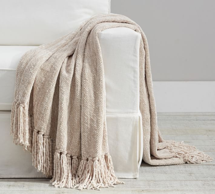 Chenille Hand-Knotted Fringe Throw | Pottery Barn (US)