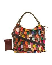 Leather Peacock Satchel With Shoulder Strap | TJ Maxx