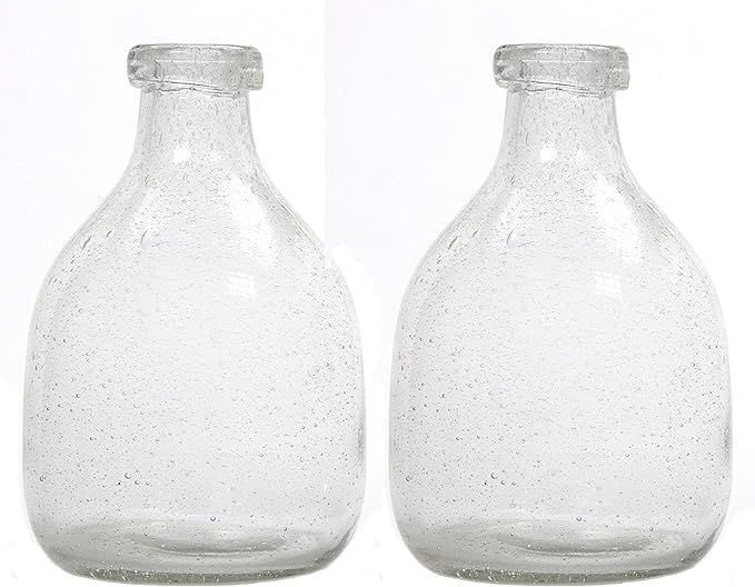 Hosley Set of 2 Clear Glass Bottle Vases 7'' High. Ideal Floral Vase Gift for Wedding Special Occ... | Amazon (US)