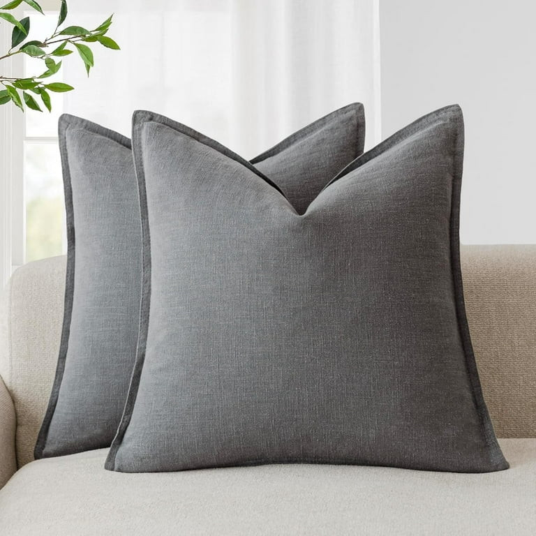 Pack of 2 Decorative Linen Soild Throw Pillow Covers for Couch Sofa Bedroom 18x18 inch, Gray | Walmart (US)